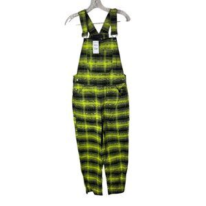 New BP + WILDFANG Utility Overalls Size XS Plaid Green Black Hippie Artsy